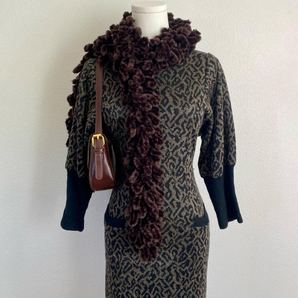 Vintage 1980s Notorious Animal Print Knit Wiggle Dress Scoop Neckline Bodycon
